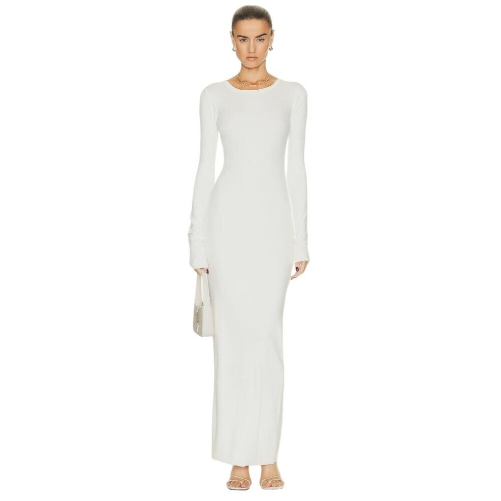ETERNE Long Sleeve Crewneck Maxi Dress in Cream XLarge New Womens Long Column